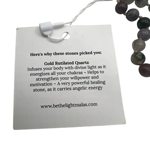 Gold Rutilated Quartz Mala Bead Healing Energy Necklace With Tassel - Picture 4 of 7